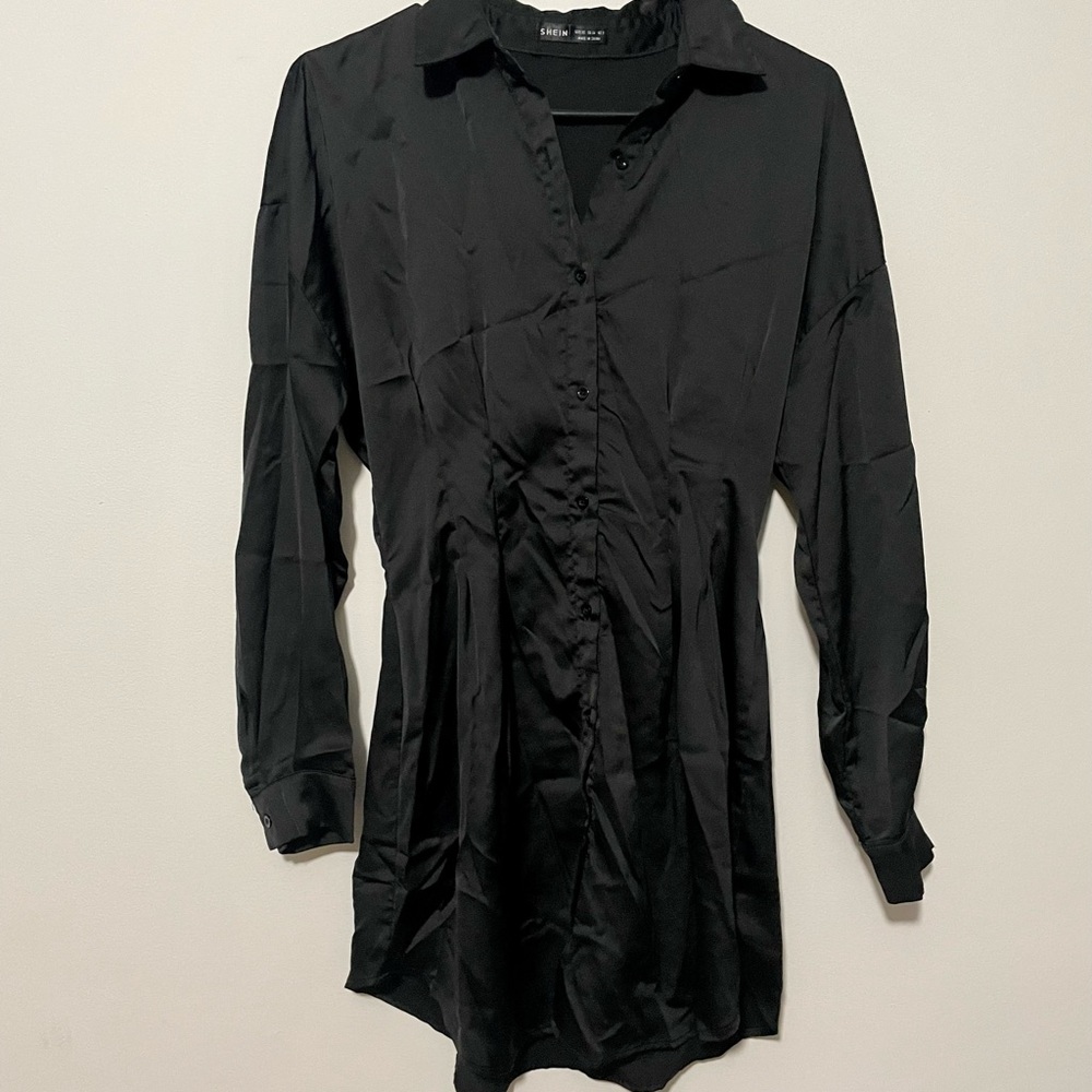 Black satin tunic dress